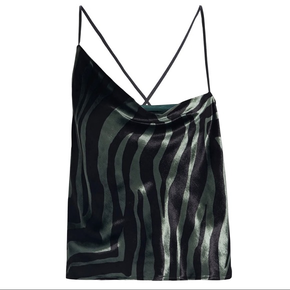 NEW MICHELLE MASON GREEN ASYMMETRIC DRAPED ZEBRA PRINT TOP - Picture 8 of 9